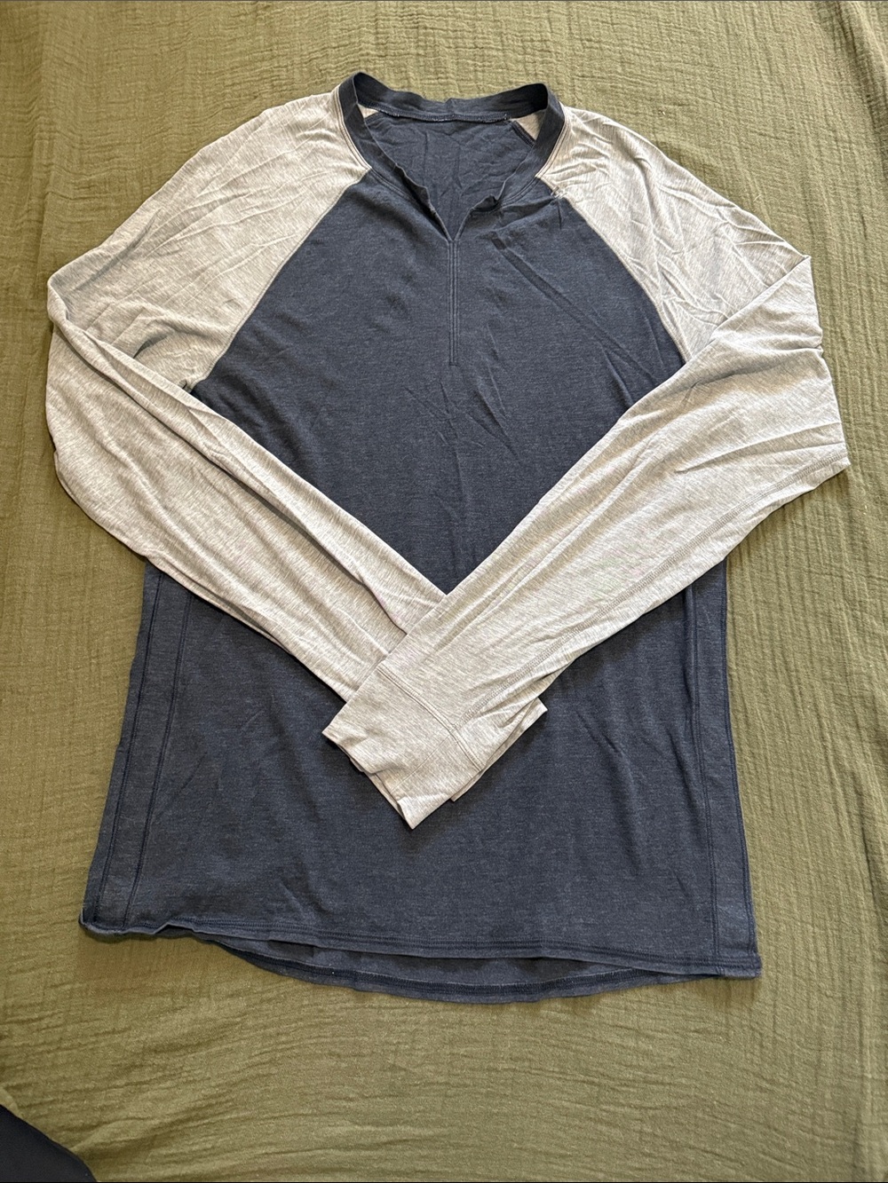 lululemon athletica Navy and Light Gray Long Sleeve Raglan Shirt